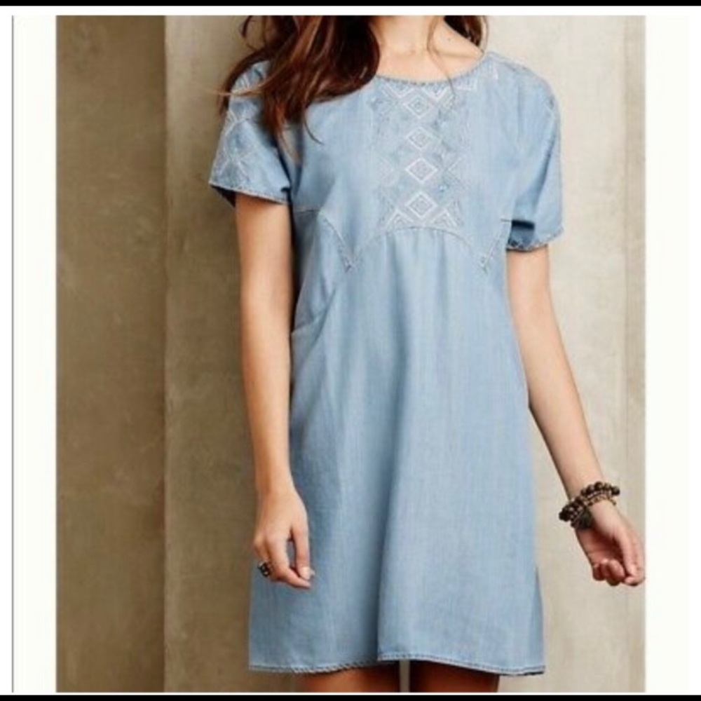 HOLDING HORSES Anthropologie chambray dress size S